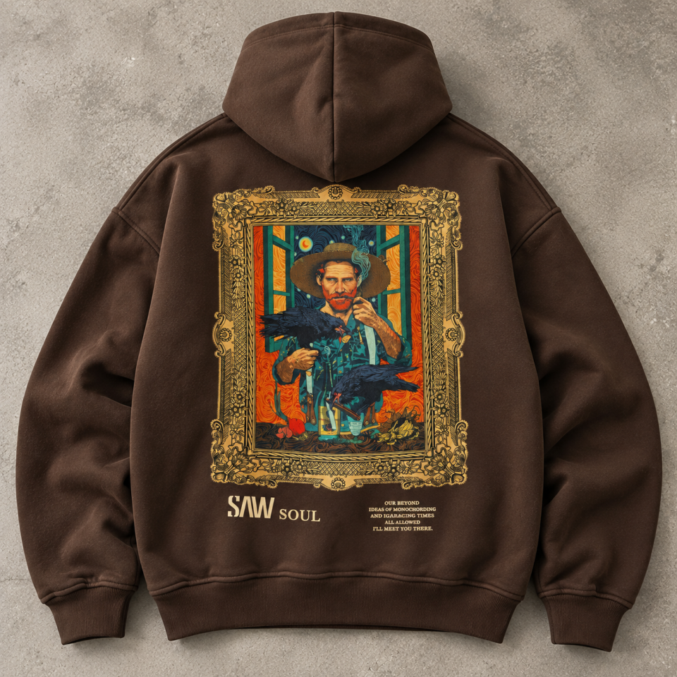 Van Gogh Tablo Detay Kahverengi Hoodie