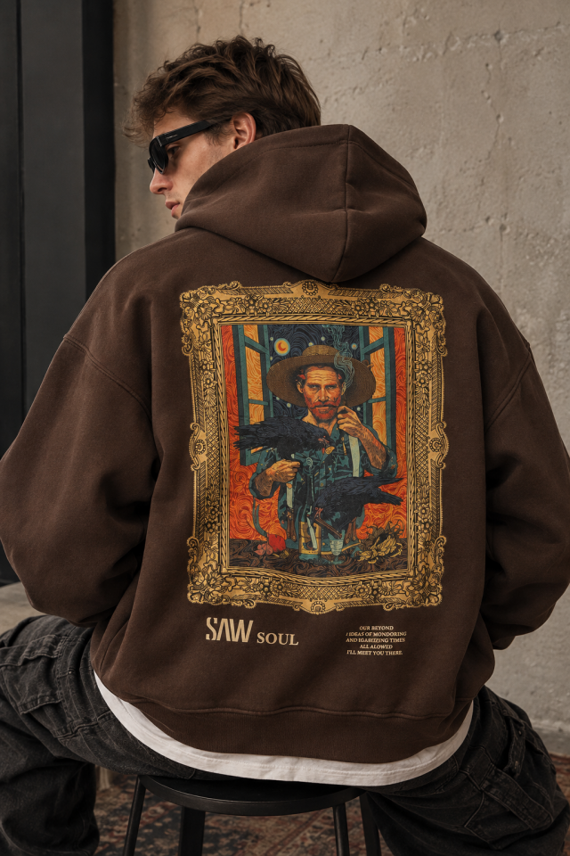 Van Gogh Tablo Detay Kahverengi Hoodie