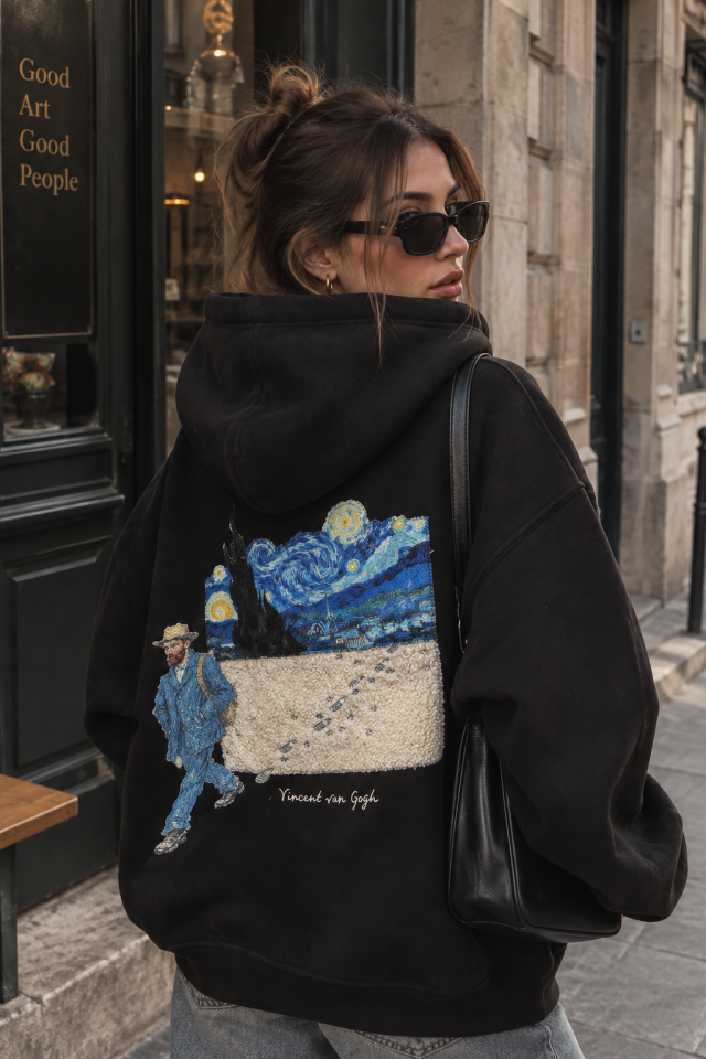 Van Gogh Night Walk Siyah Hoodie