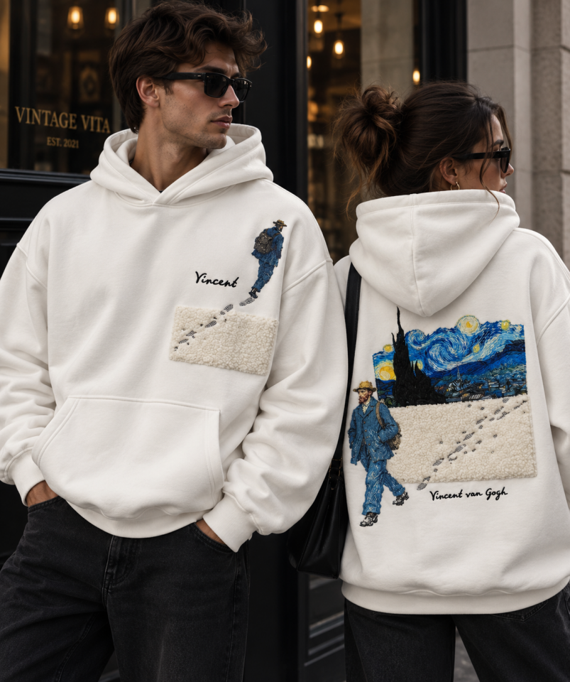 Van Gogh Night Walk Beyaz Hoodie