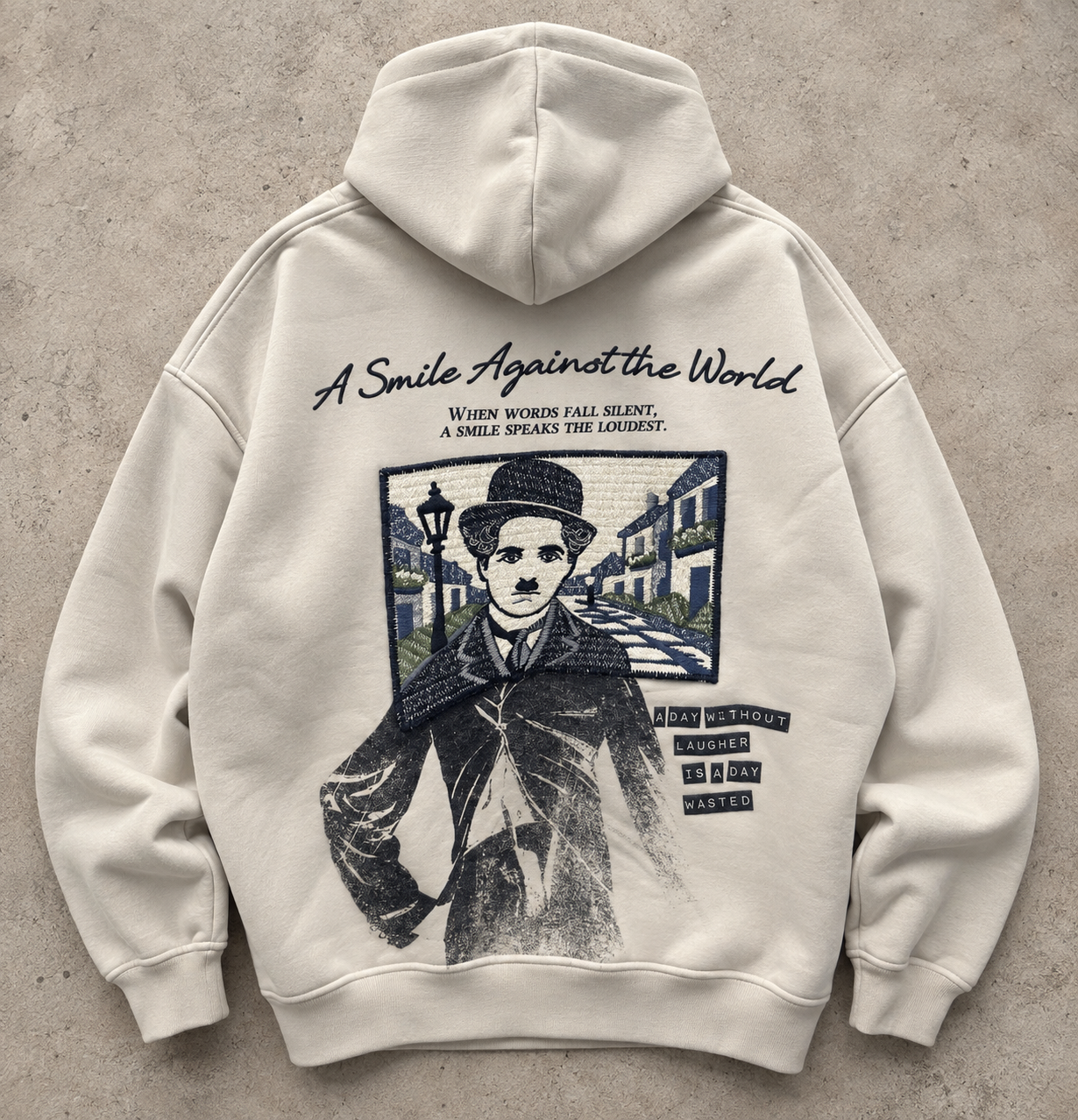 Charlie Chaplin Tasarım Krem Hoodie