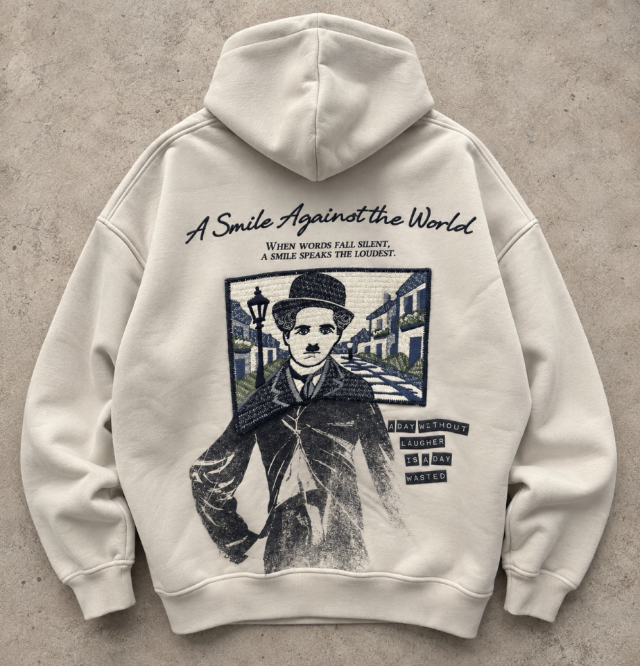 Charlie Chaplin Tasarım Krem Hoodie