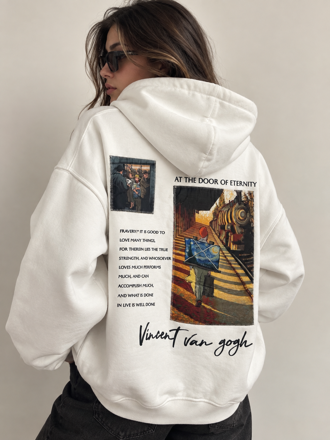 Van Gogh Art Patch Beyaz Hoodie