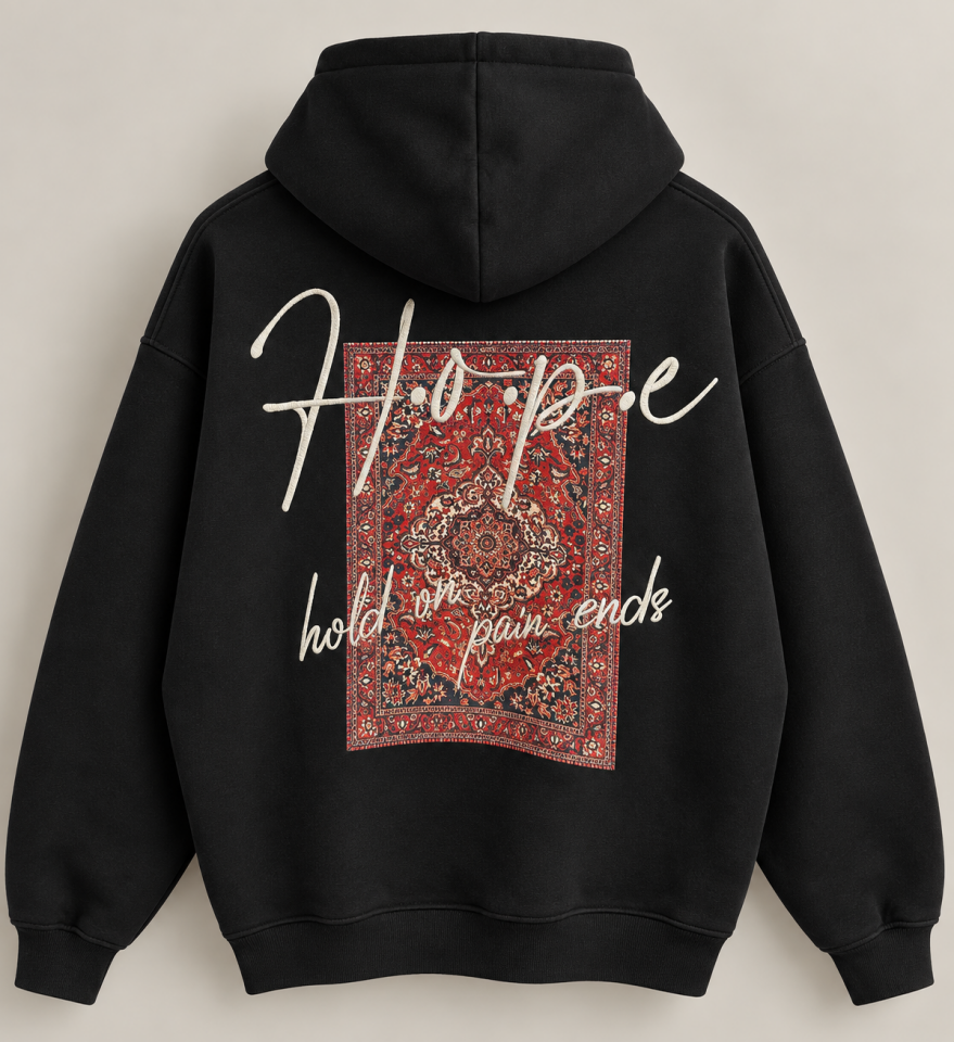 Hope Etnik Desen Siyah Hoodie