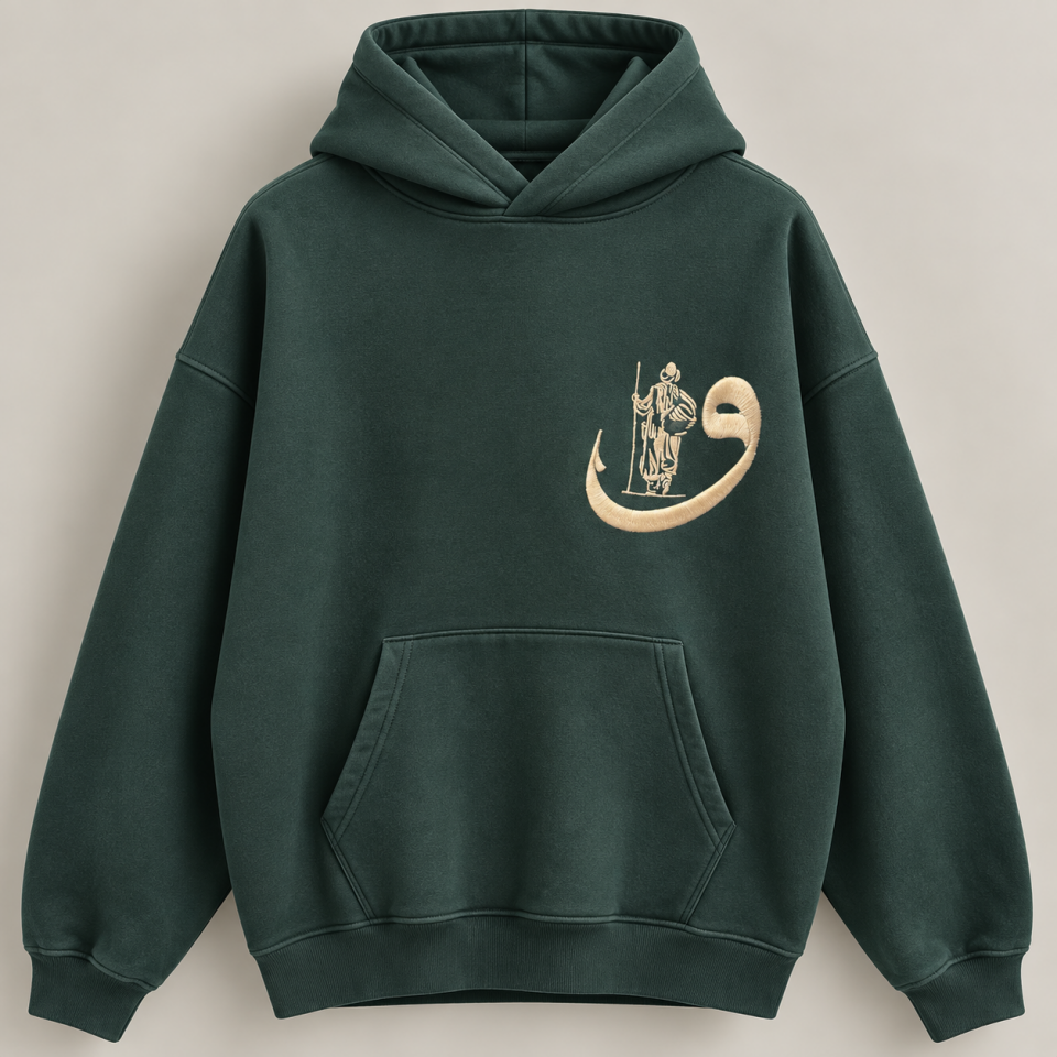 Geleneksel Motifli Petrol Yeşil Hoodie