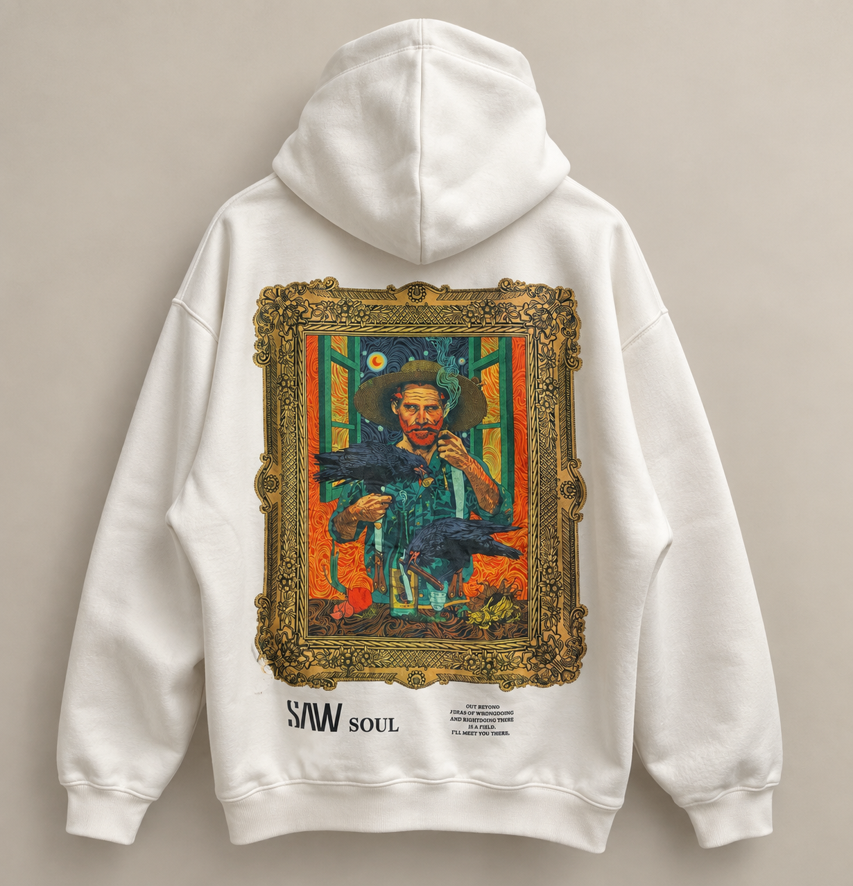 Van Gogh Tablo Detay Beyaz Hoodie