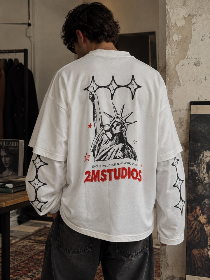 Özgürlük Anıtı Detay Katmanlı Uzun Kol Sweatshirt