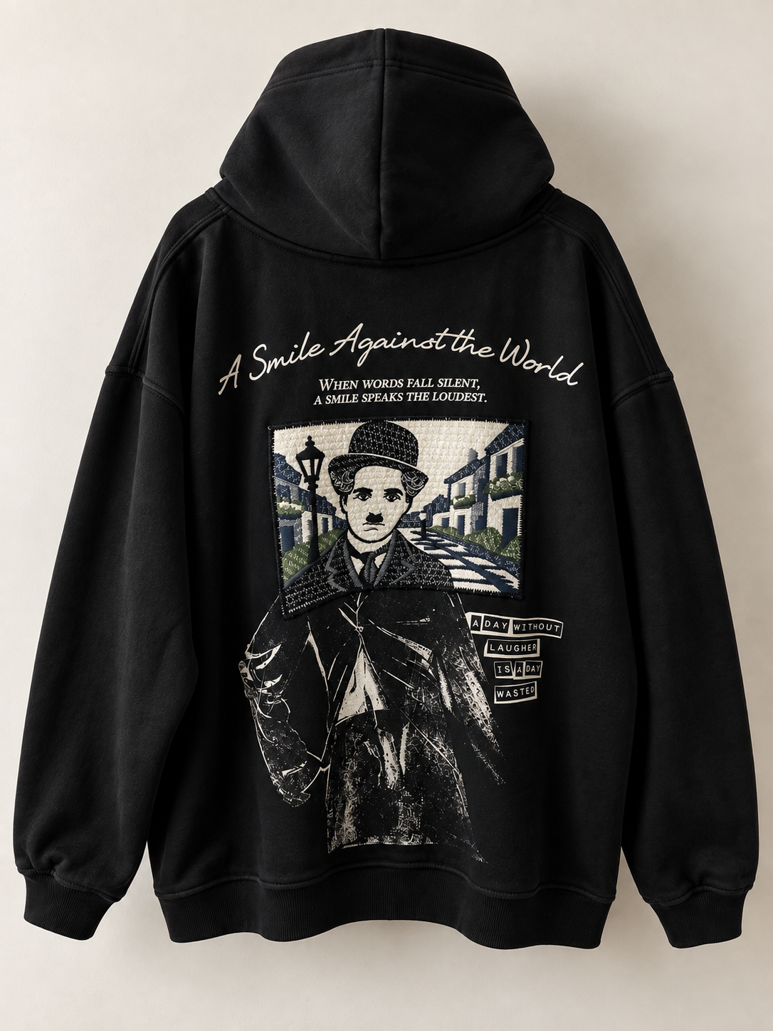 Charlie Chaplin Tasarım Siyah Hoodie