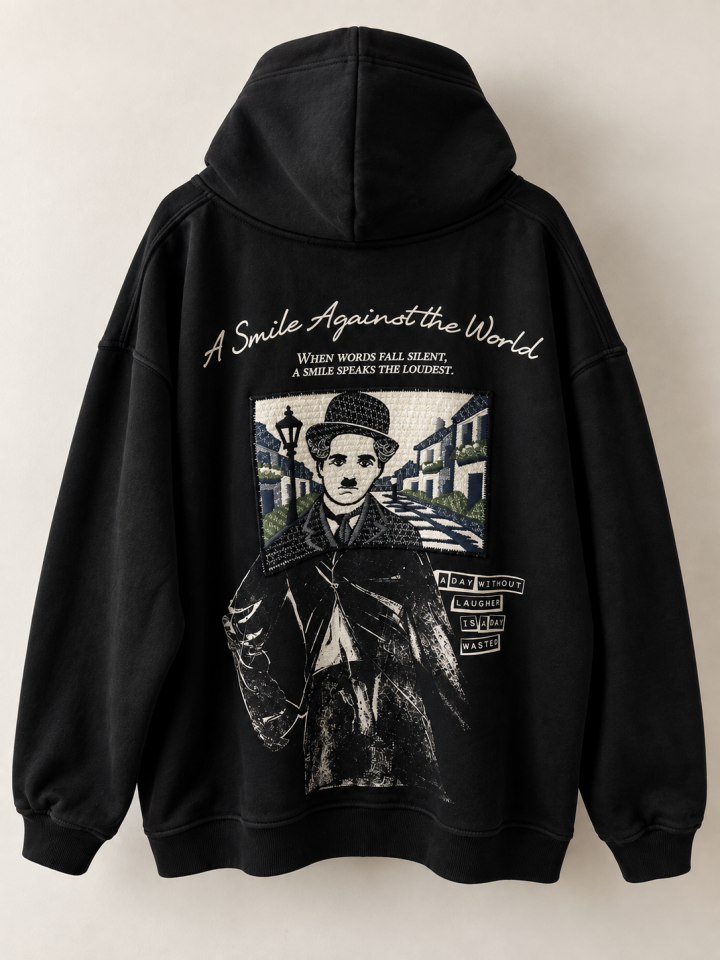 Charlie Chaplin Tasarım Siyah Hoodie