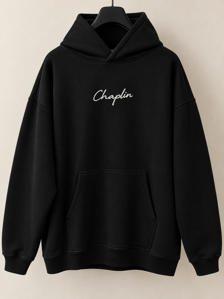 Charlie Chaplin Tasarım Siyah Hoodie