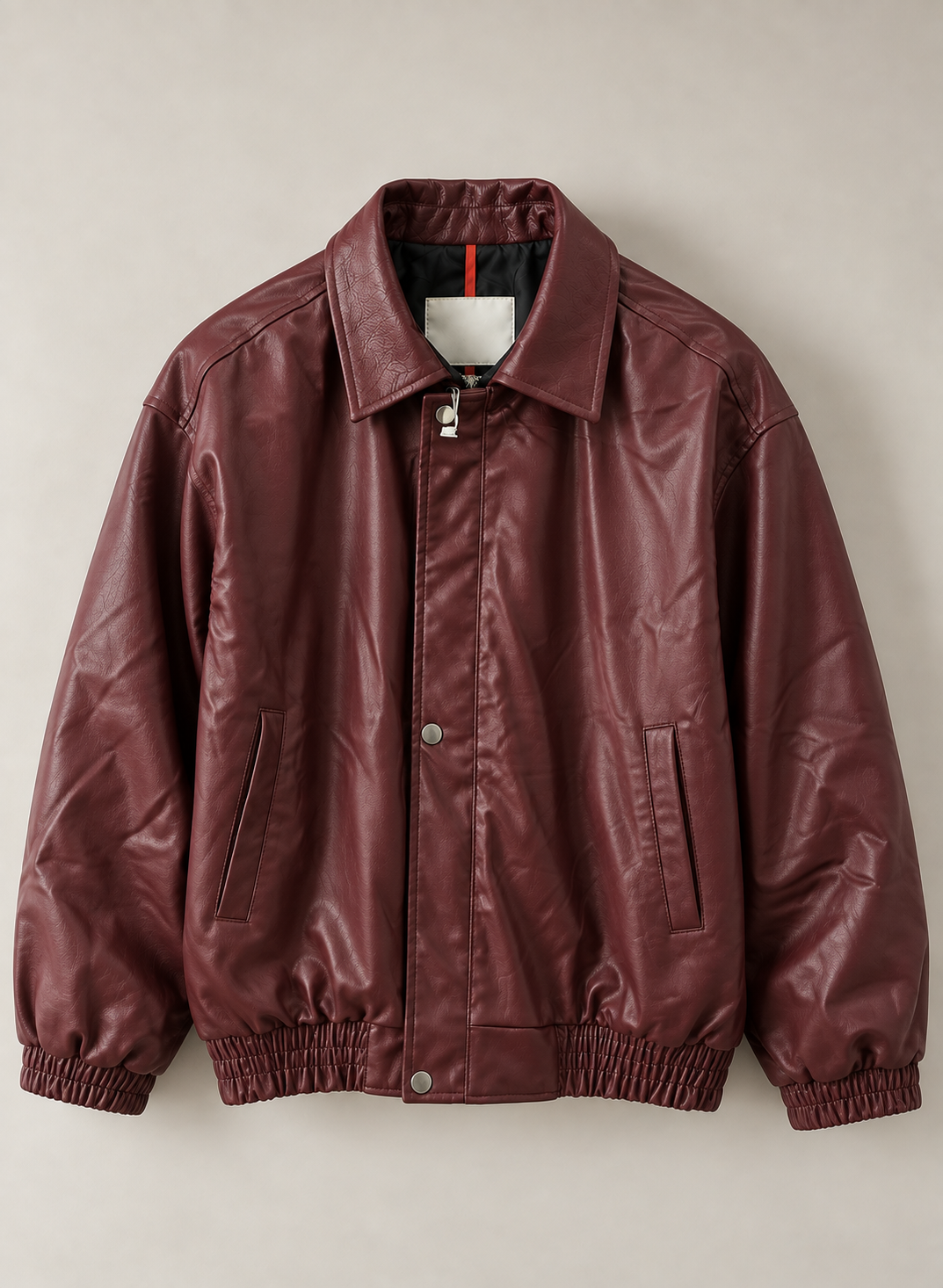 Bordo Bomber Oversize Deri Ceket