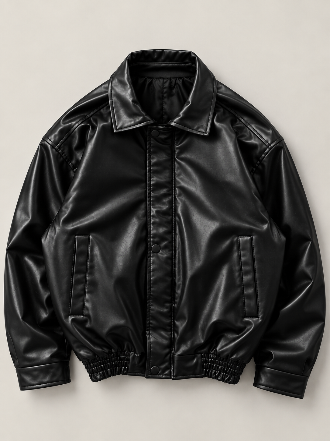 Siyah Bomber Oversize Deri Ceket