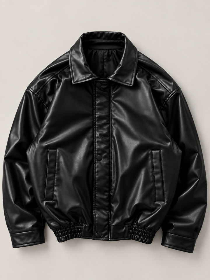 Siyah Bomber Oversize Deri Ceket