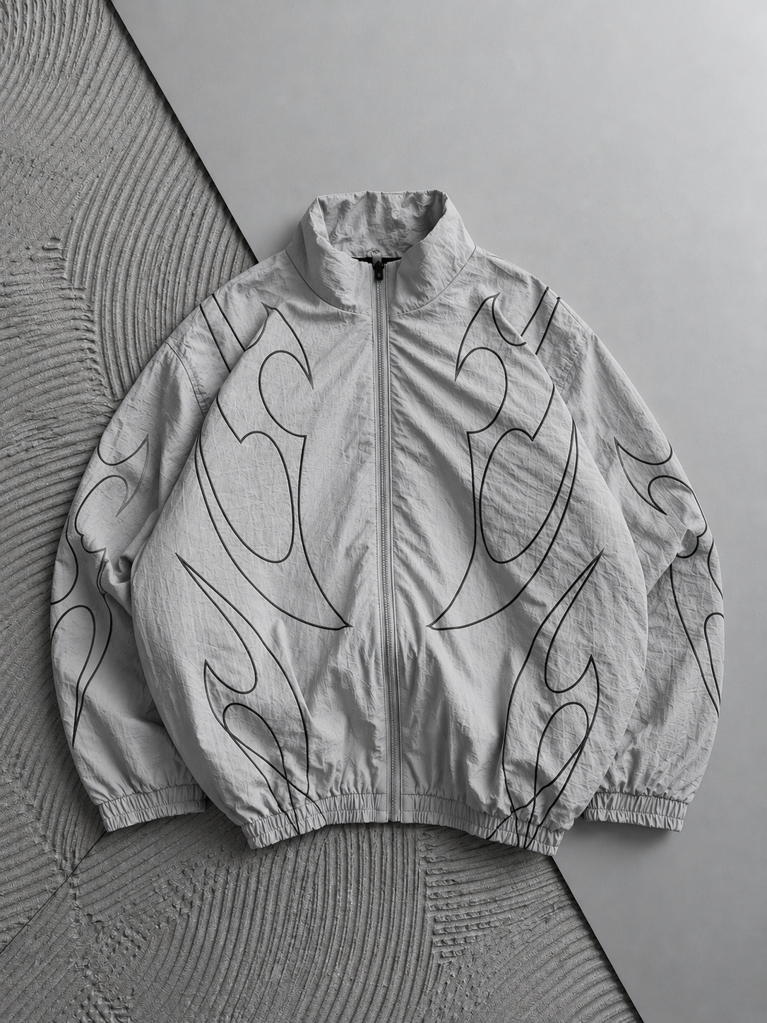 Uzay Gri Retro Desenli Bomber Ceket
