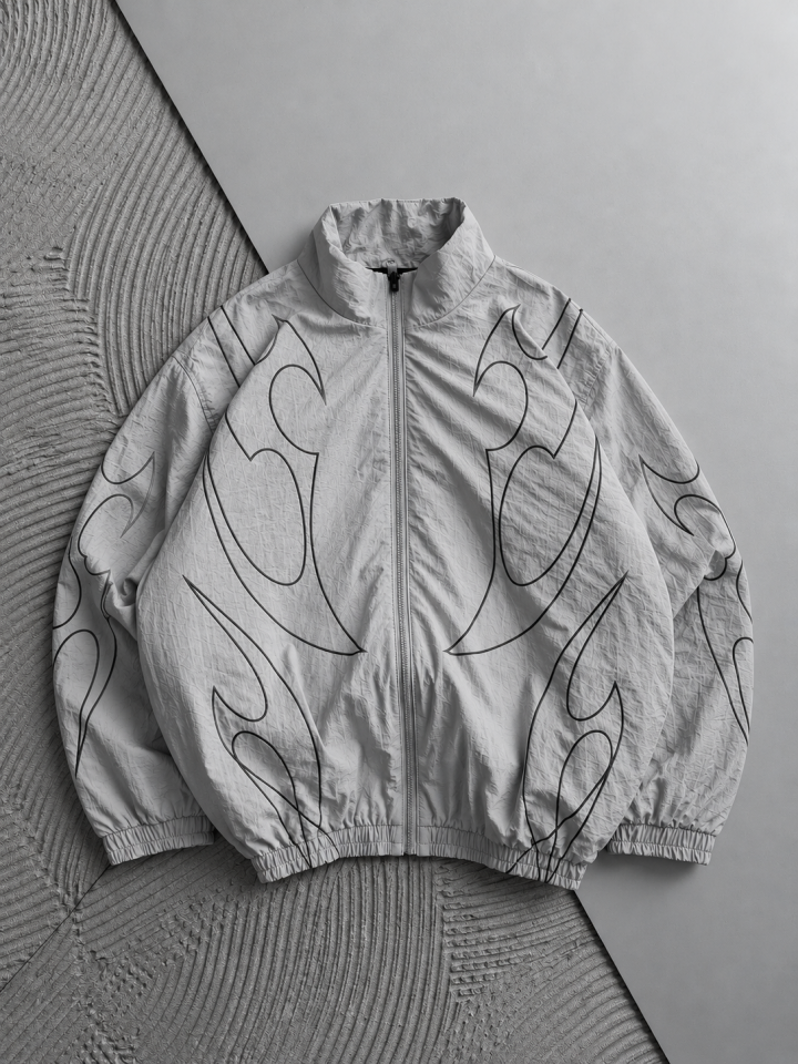 Uzay Gri Retro Desenli Bomber Ceket
