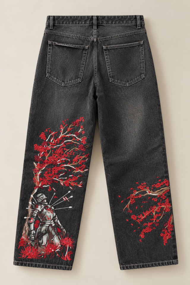 Nakış İşlemeli Samuray Baggy Pantolon