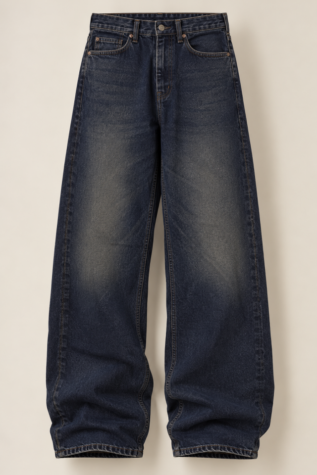 Eskitme Detay Koyu Baggy Pantolon