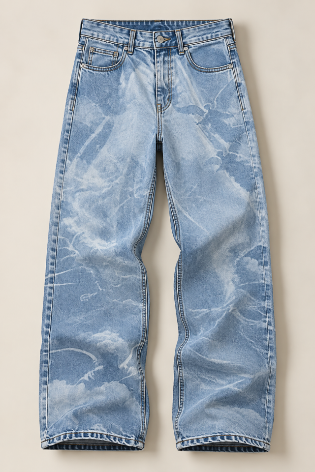 Gökyüzü Melek Desenli Loose Fit Pantolon
